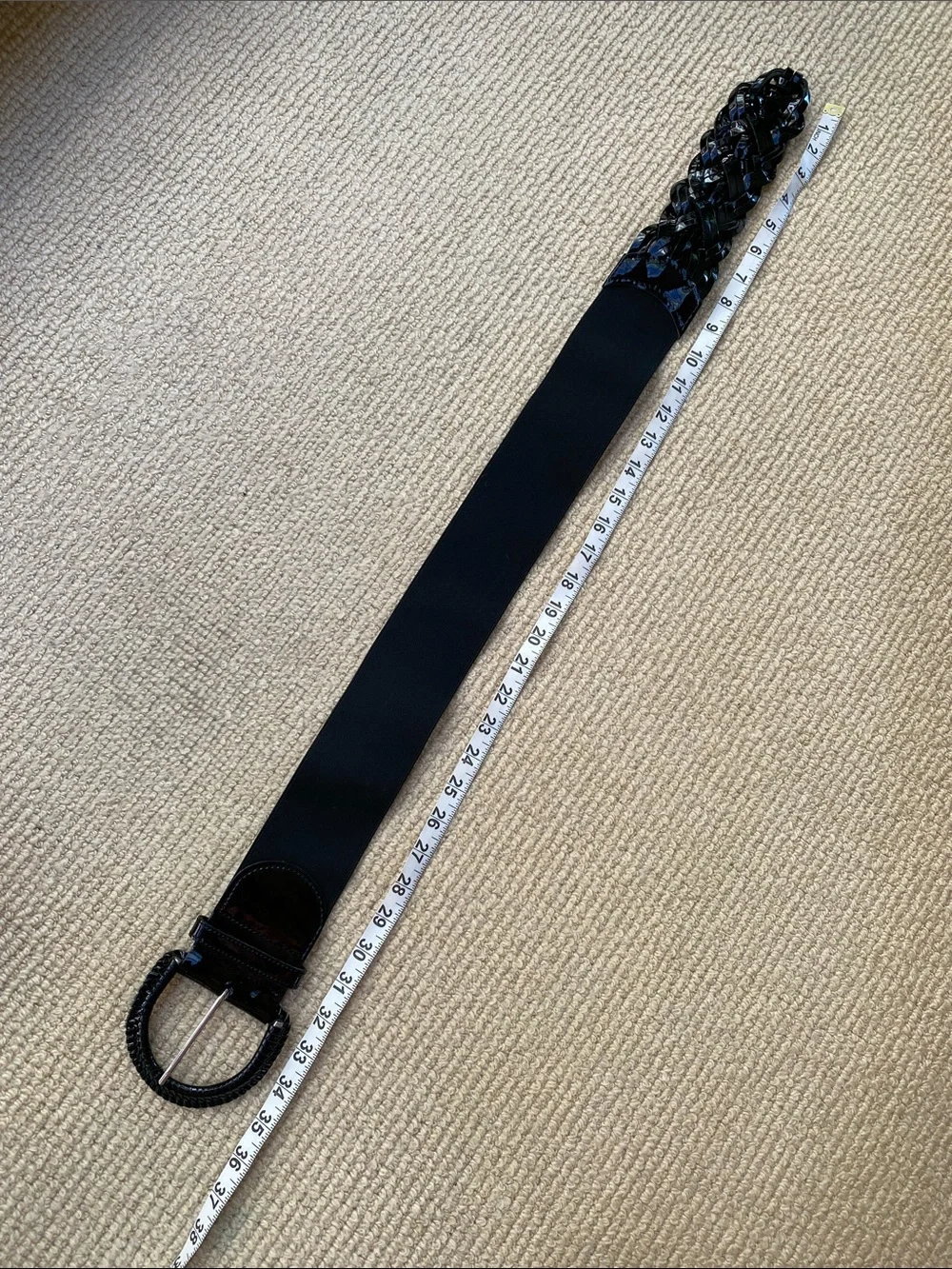 Motif 56 Wide Black Patent Woven Belt w/Elastic M